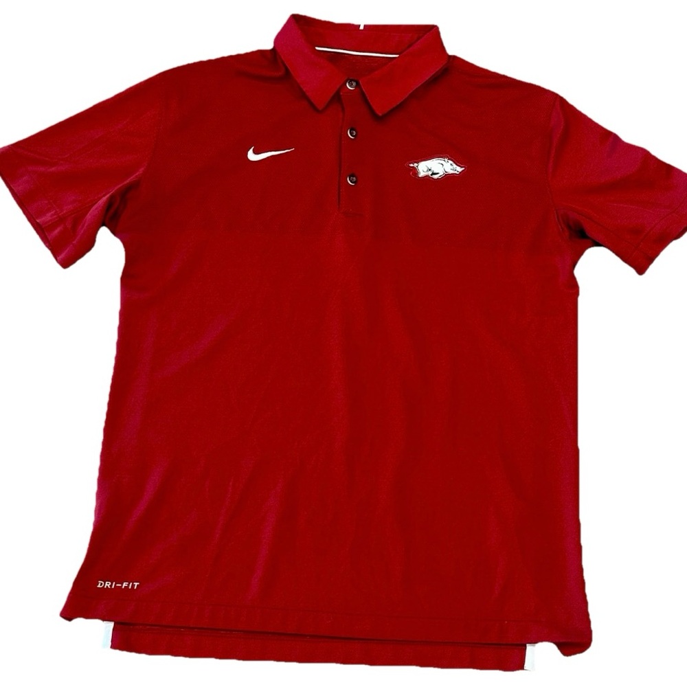 Nike Arkansas Razorbacks Polo Shirt Mens Medium Red Dri-Fit Authentic NCAA Logo